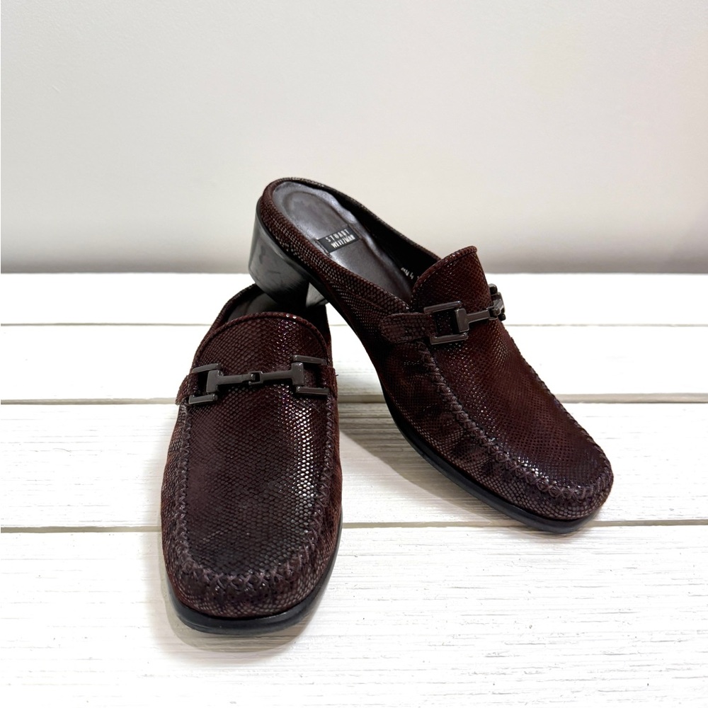 Stuart Weitzman Chocolate Brown Textured  Mule Loafers Size 8